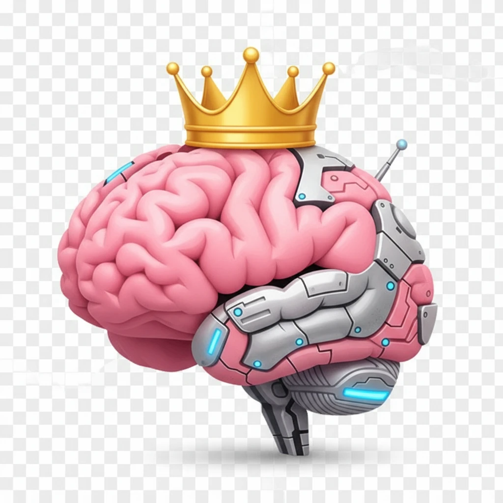 В той же стилистике сгенерируй иконку мозга-робота, на который надета корона без драгоценностей прозрачный фон emoji