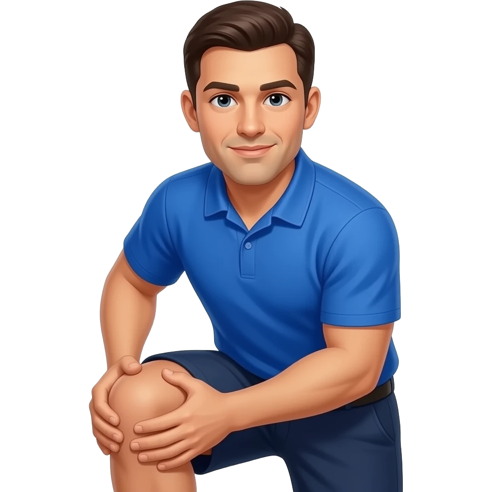 coach in a blue shirt grabs down on his thigh emoji
