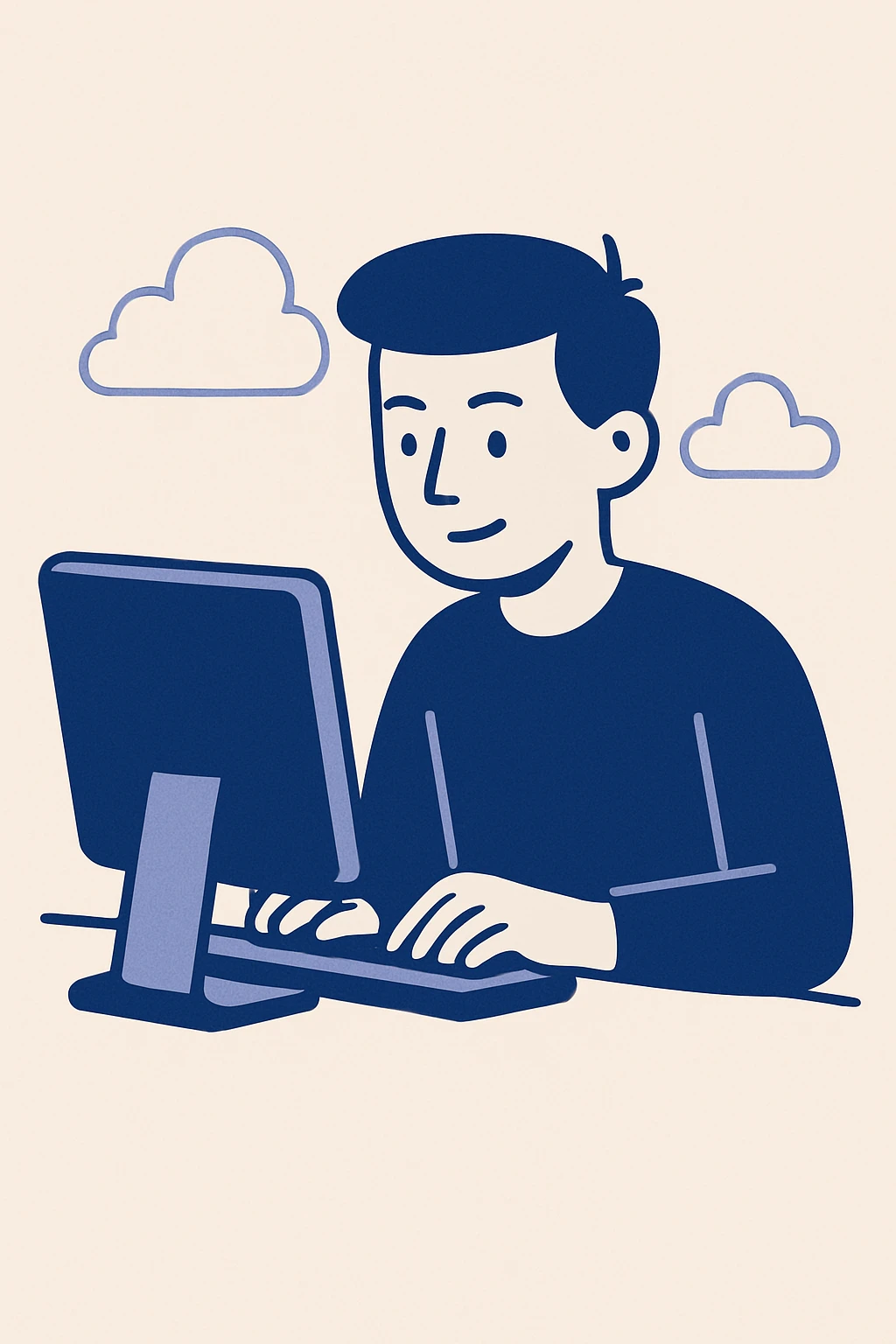 IT specialist at a computer, minimal style, focused expression emoji