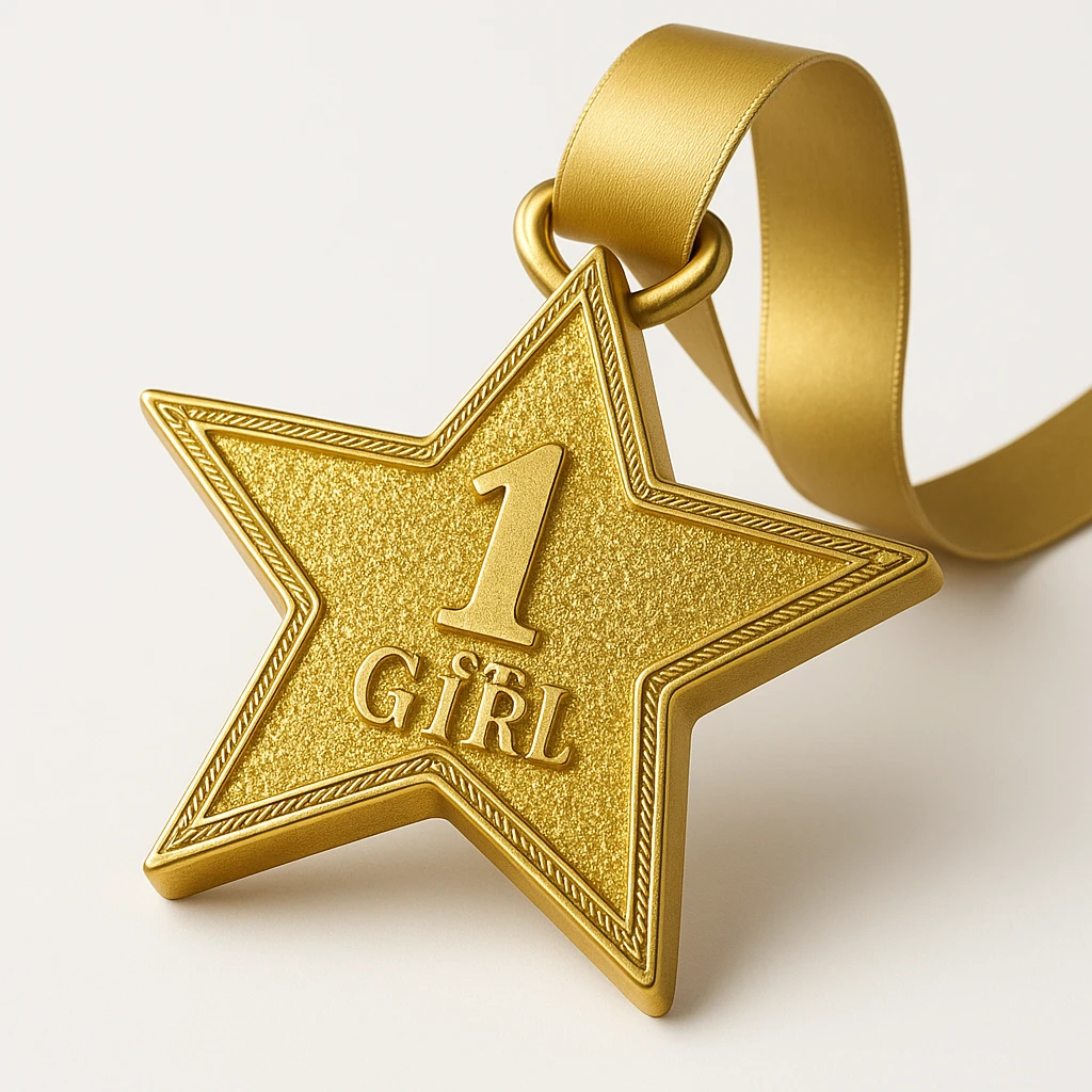 a glittery golden star-shaped medal, frontal view emoji