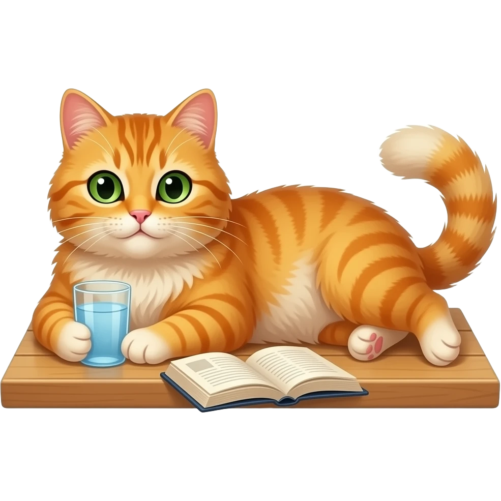 cat lying on floor with glass  and read book emoji