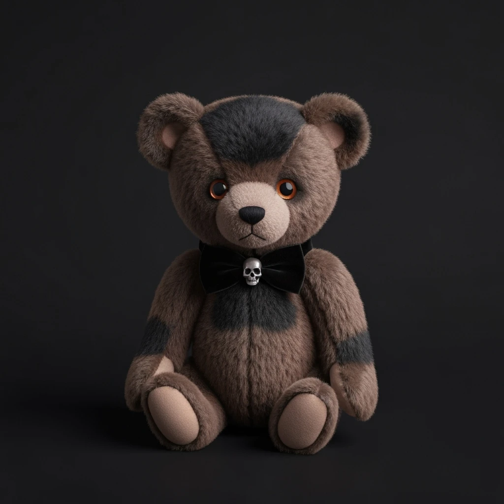 goth teddy bear, cute, expressive, minimal emoji