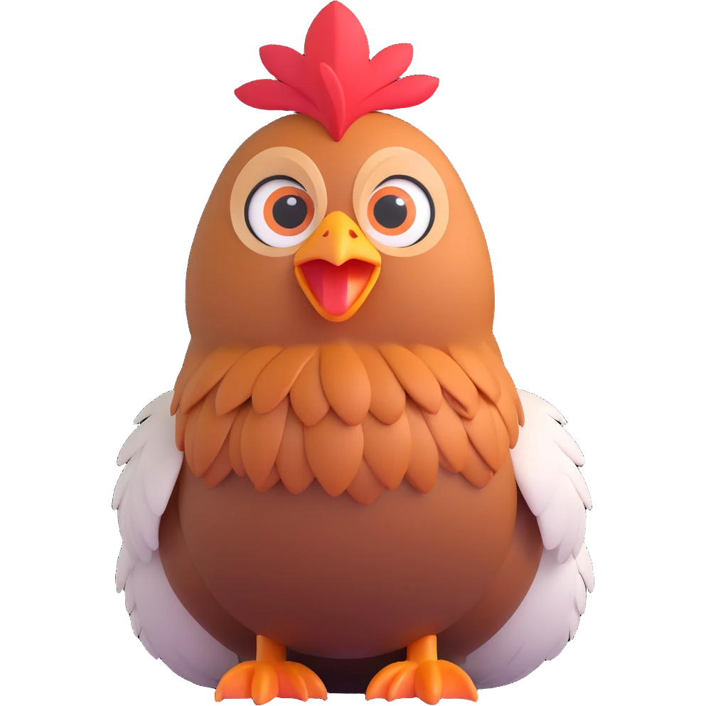 cute hen with fluffy feathers, sitting pose, big eyes, pastel colors emoji