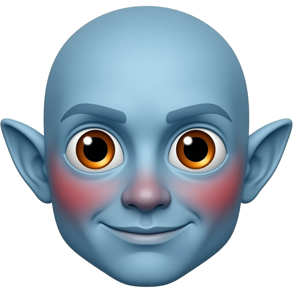 높은색상출력.   엘프 귀 파란 얼굴의 붉은색 홍조 큰 눈 오렌지색 작은 동공 이모티콘 emoji