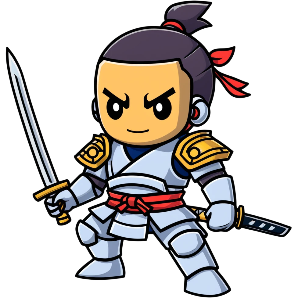 wandering cyborg male samurai with mechanical parts and traditional sword emoji