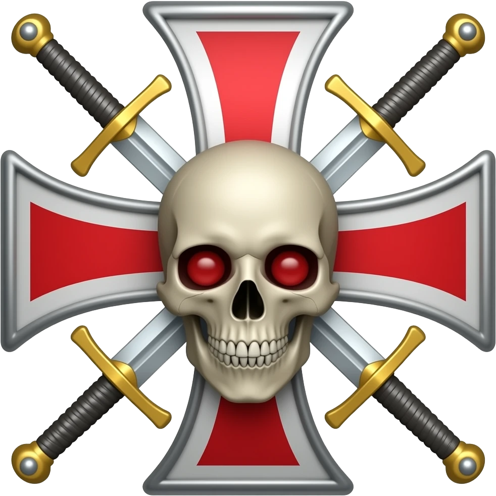 Templar cross with swords in middle and Skull with red eyes emoji