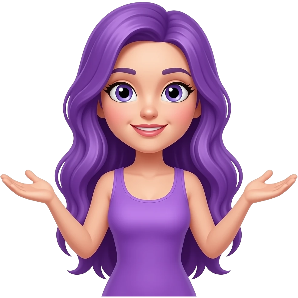 sexy girl with long purple hair and purple with open arms emoji
