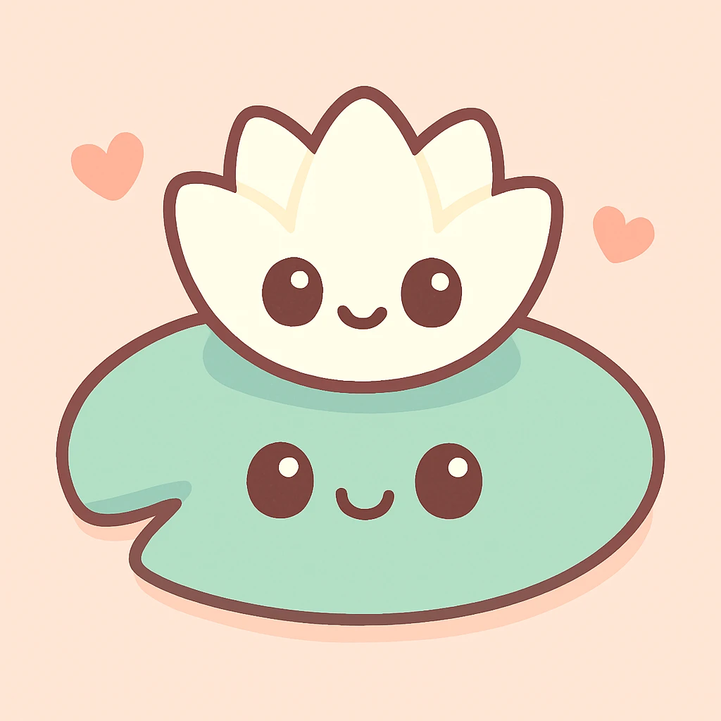 a lilypad with a white lily on it, cute cartoon style emoji