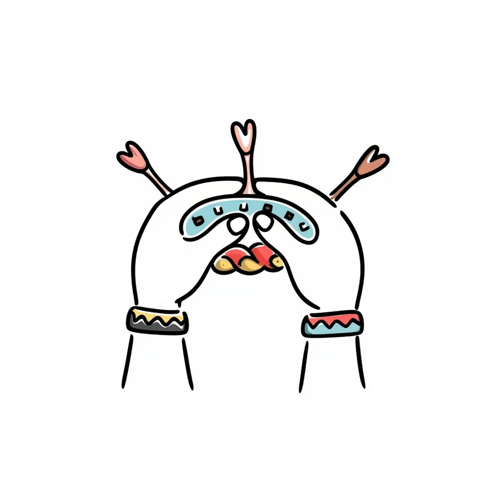 a hand weaving a friendship bracelet, playful hand-drawn doodle style emoji