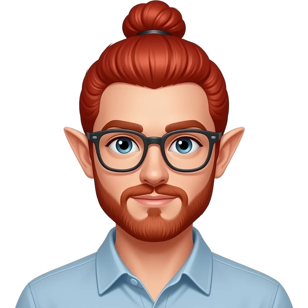 fairy face with red bun hair, man emoji