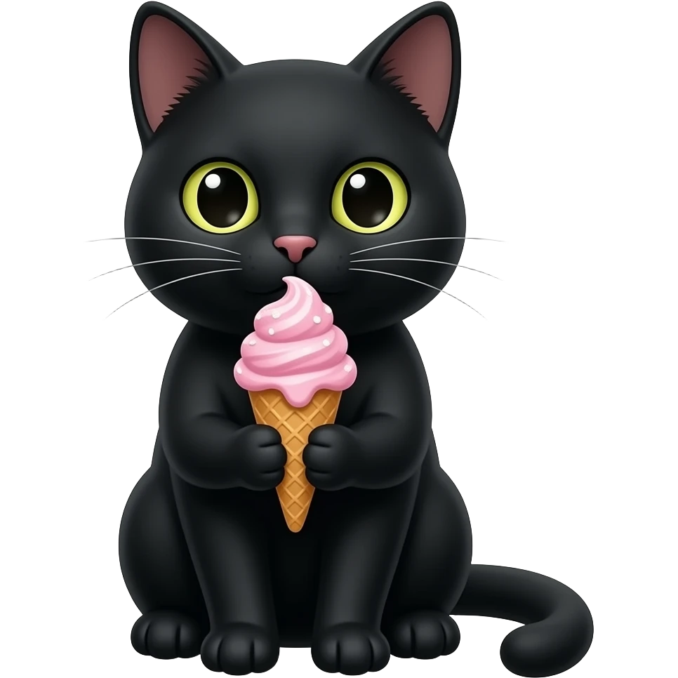 black cat hold ice cream sitting pose front view' emoji
