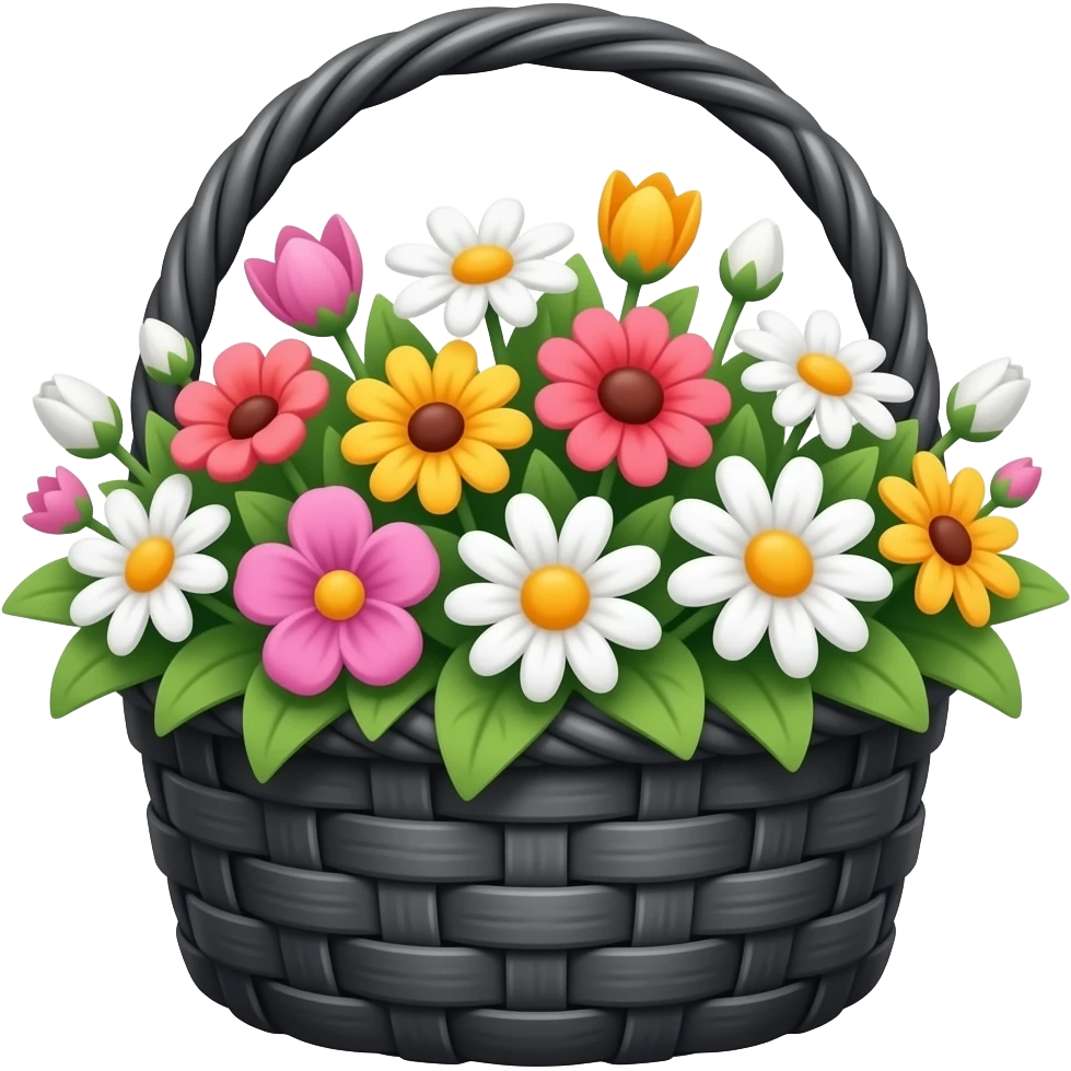 A black basket filled with flowers hanging emoji