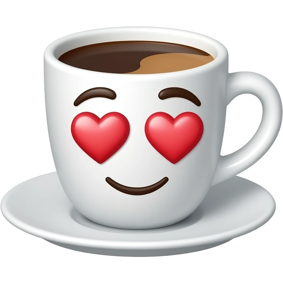 coffee cup animated in love with  eyes and mouth  smiling face with heart-eyes emoji