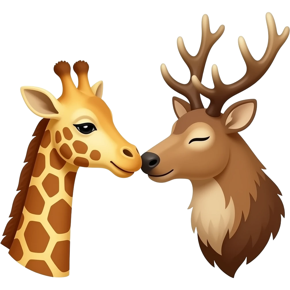 Einfacher Giraffenkopf und Elchkopf küssen sich emoji
