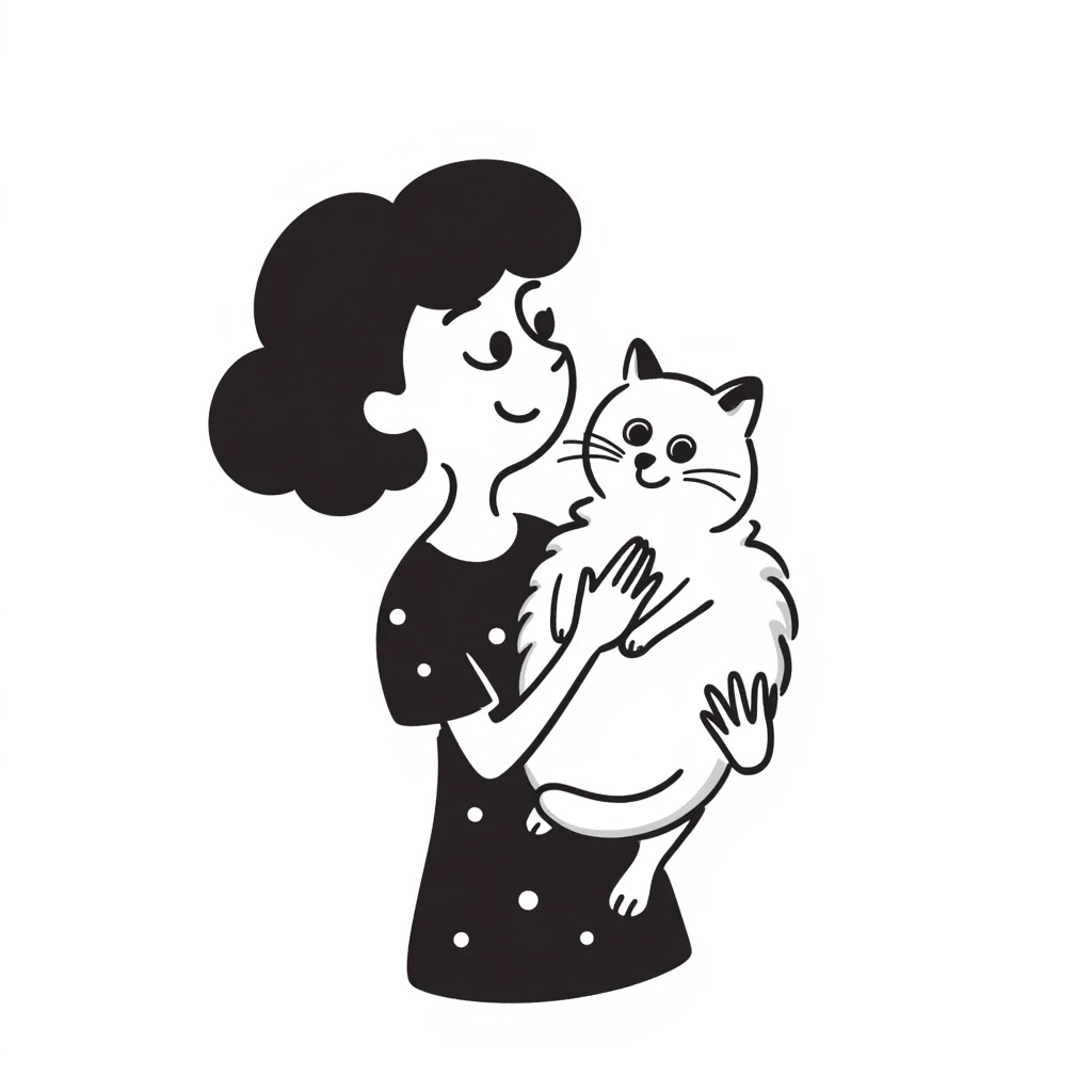 wavy black haired girl with a short haitcut holding a british cat emoji