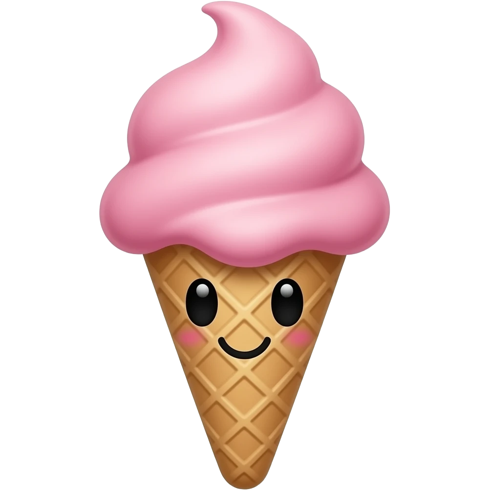 strawberry ice cream emoji, slightly darker pink, cute face, 3D style emoji