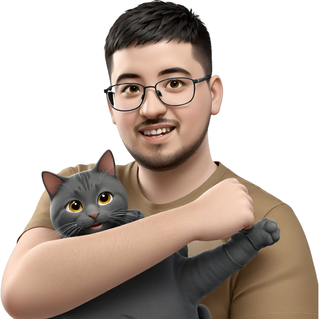 smiling boy holding cat emoji