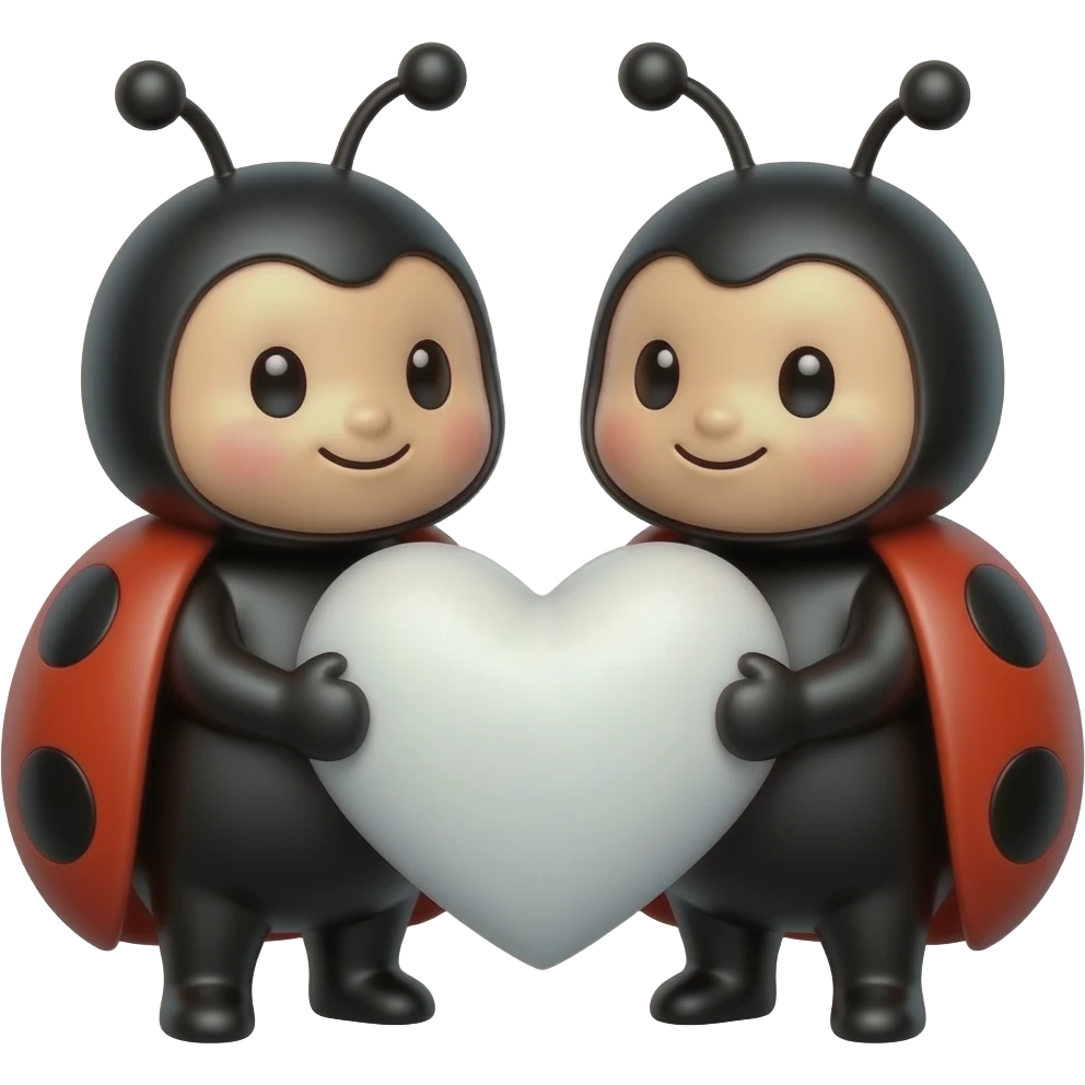 2 Cute ladybugs holding a white love heart emoji