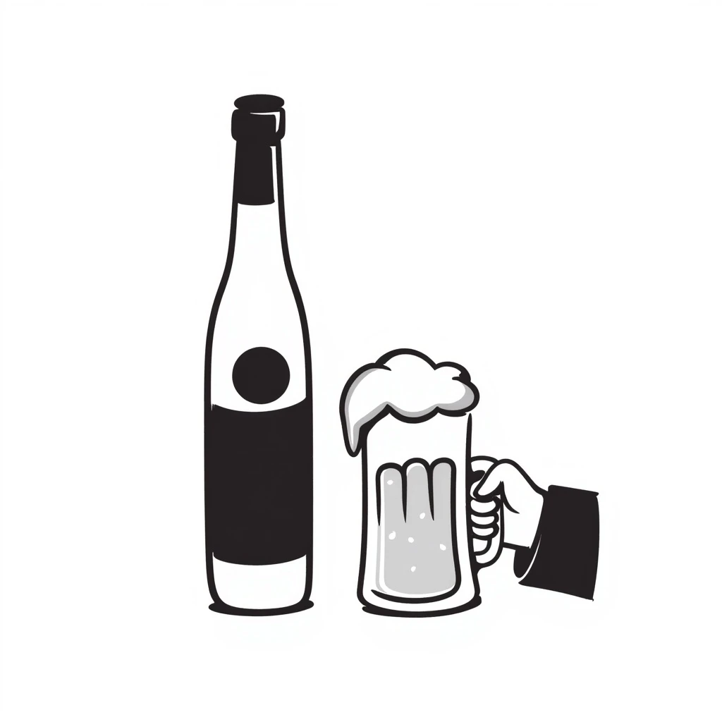 a black and white doodle of vodka drink beer emoji