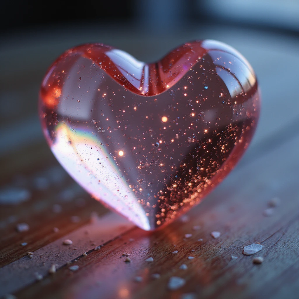 photorealistic glass heart with sparkles and subtle rainbow reflections emoji