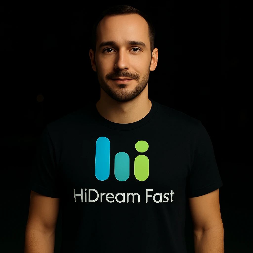 man wearing tshirt with this logo, dark night background with dim , add fast below logo, make man fit into image, add fast insead pf the dev keep rest same emoji