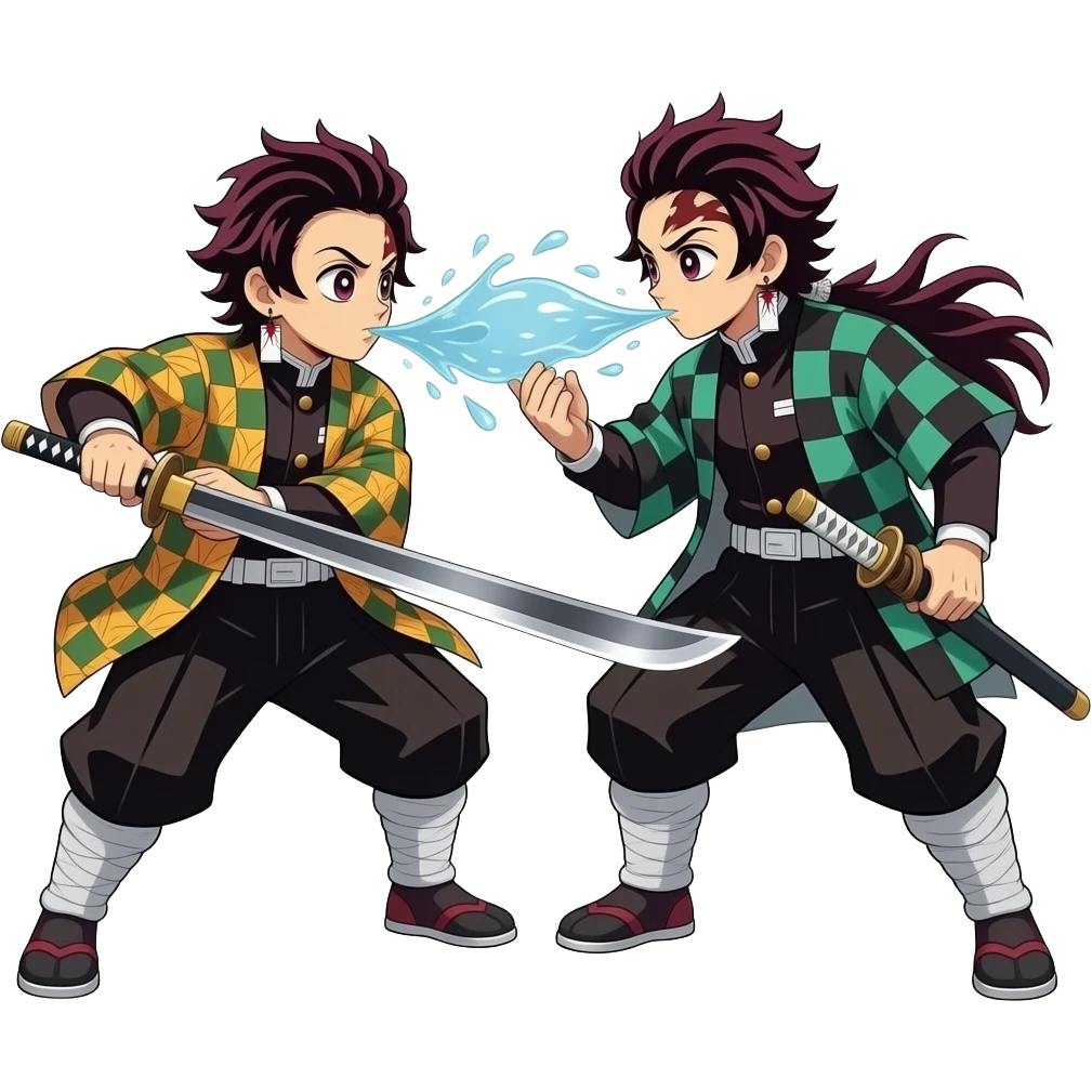 Giyu tomioka and muzan kibutsuji fighting giyu has his sword and is using water breathing emoji