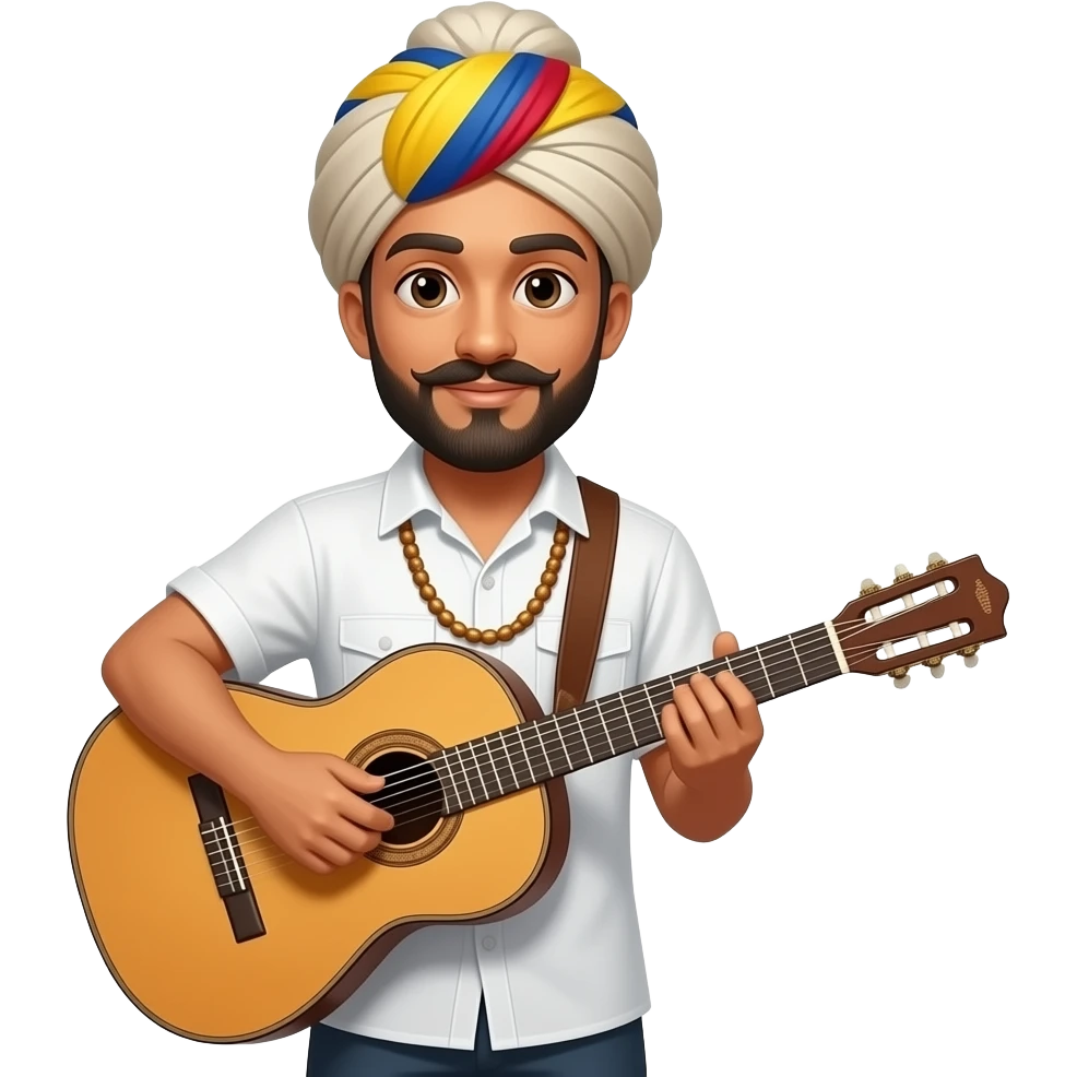Play Colombian friend plays guitar and he's a guru with turbant emoji