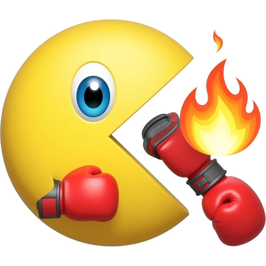 PAC man with flames and boxing gloves emoji