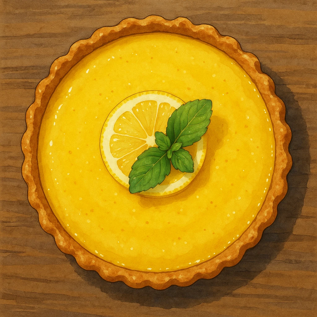 lemon tart viewed from above, realistic, detailed, Ghibli style emoji