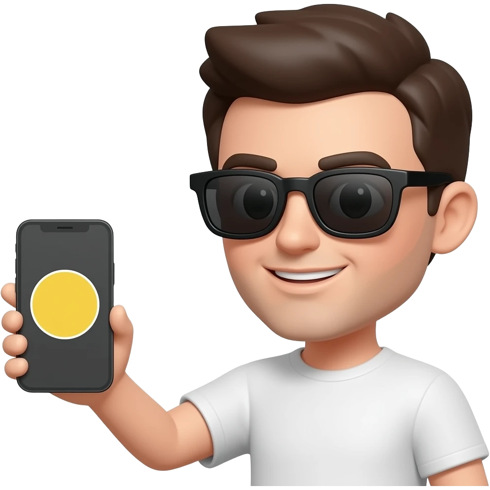 😎🤳cool glasses yellow circle emoji holding a phone emoji
