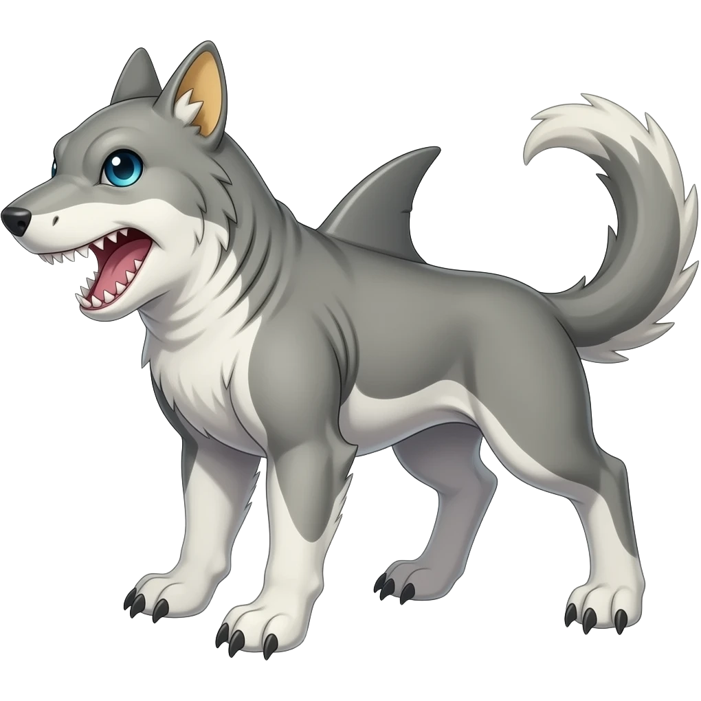 4-legged digitigrade land-shark-landhai-gremz-wickerbeast-vernid-sergal-sharpedo-houndoom-hybrid-fusion-creature, full body emoji
