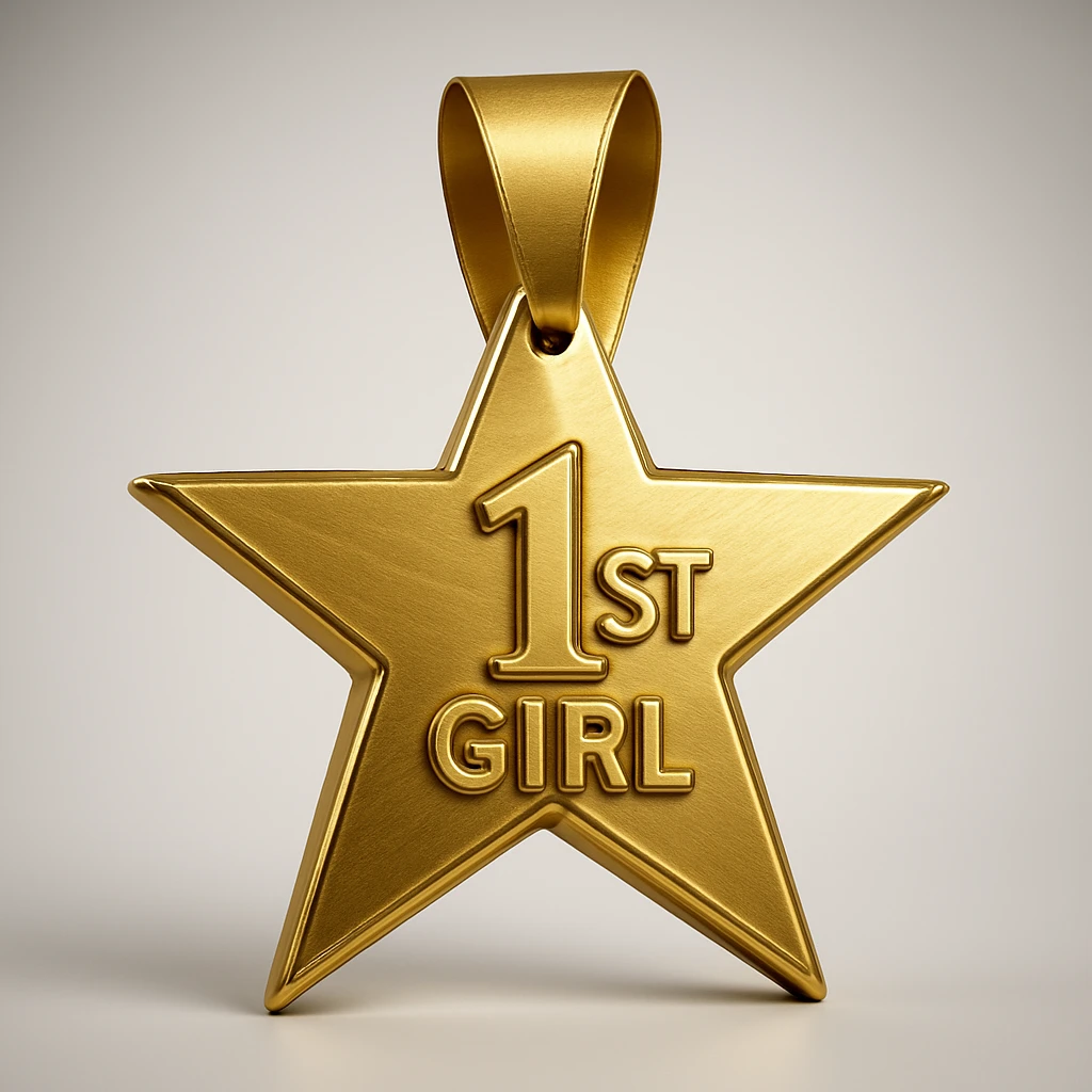 a glittery golden star-shaped medal, frontal view emoji