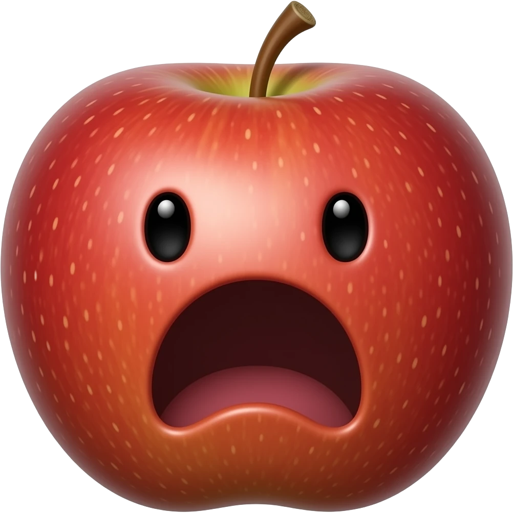 Red Apple screaming with open black cute eyes emoji