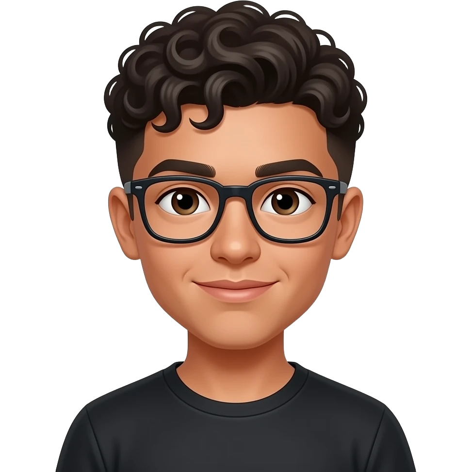 mexican, curly hair cut on sides, black glasses, black shirt, 15-16 years old high schooler emoji