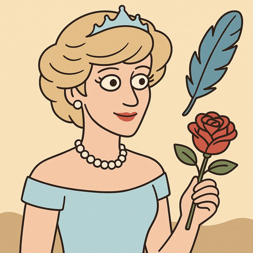 Princess Diana a red rose a blue feather  emoji