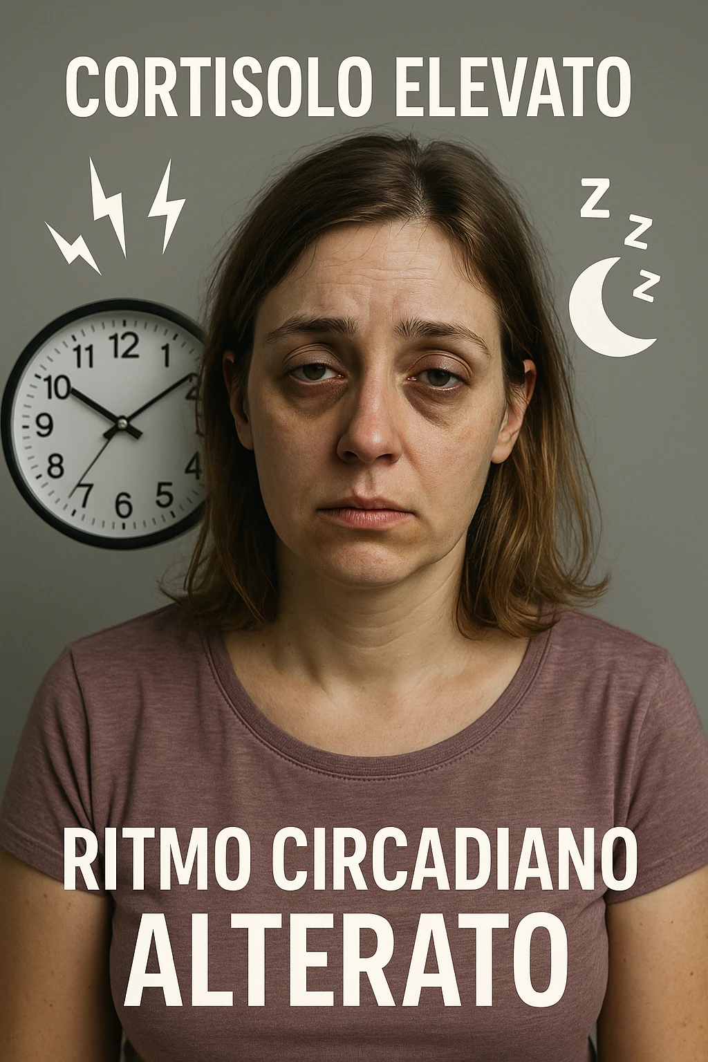 Donna con cortisolo elevato ritmo circadiano alterato immagine realistiche in italiano emoji
