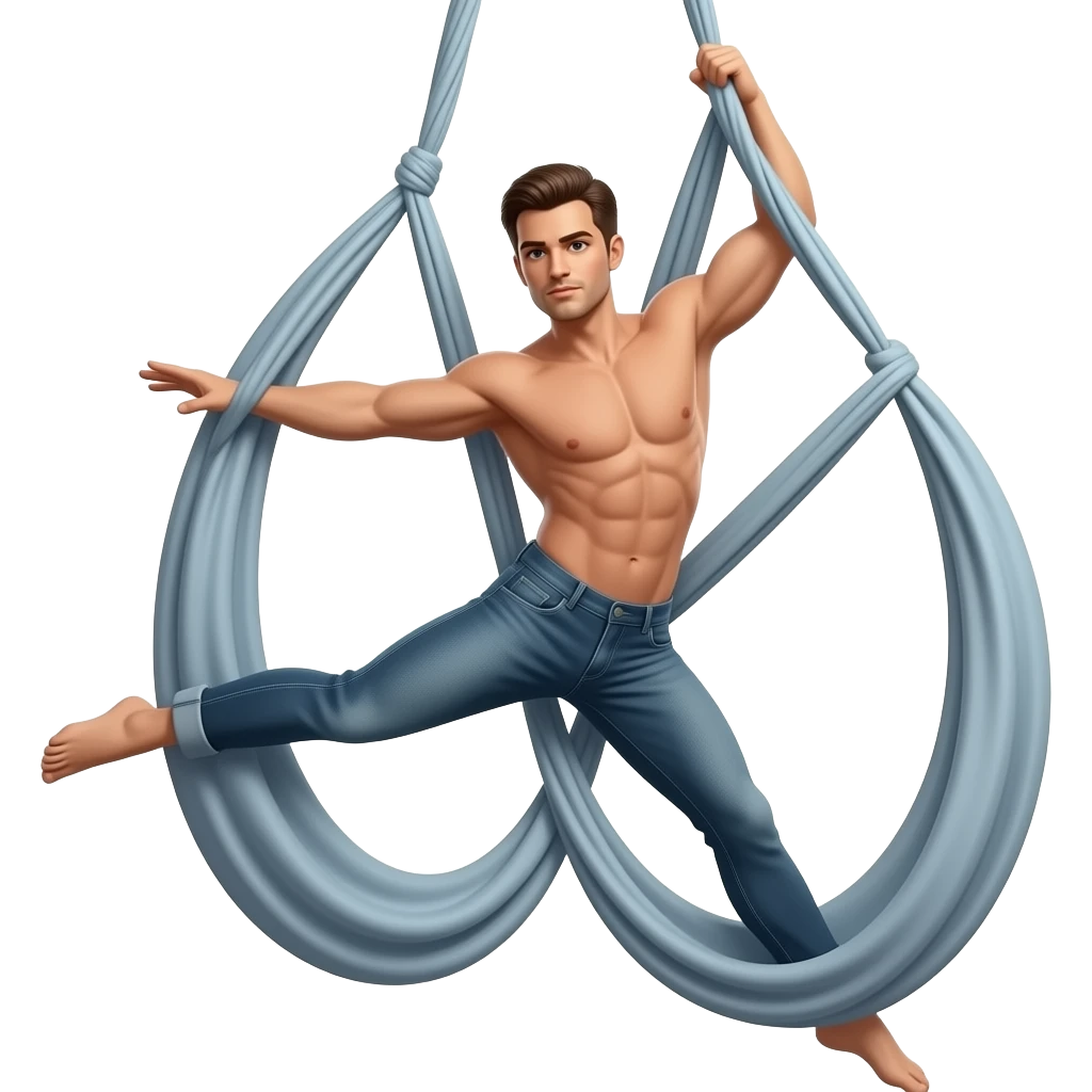 Hombre haciendo danza aérea en telas emoji