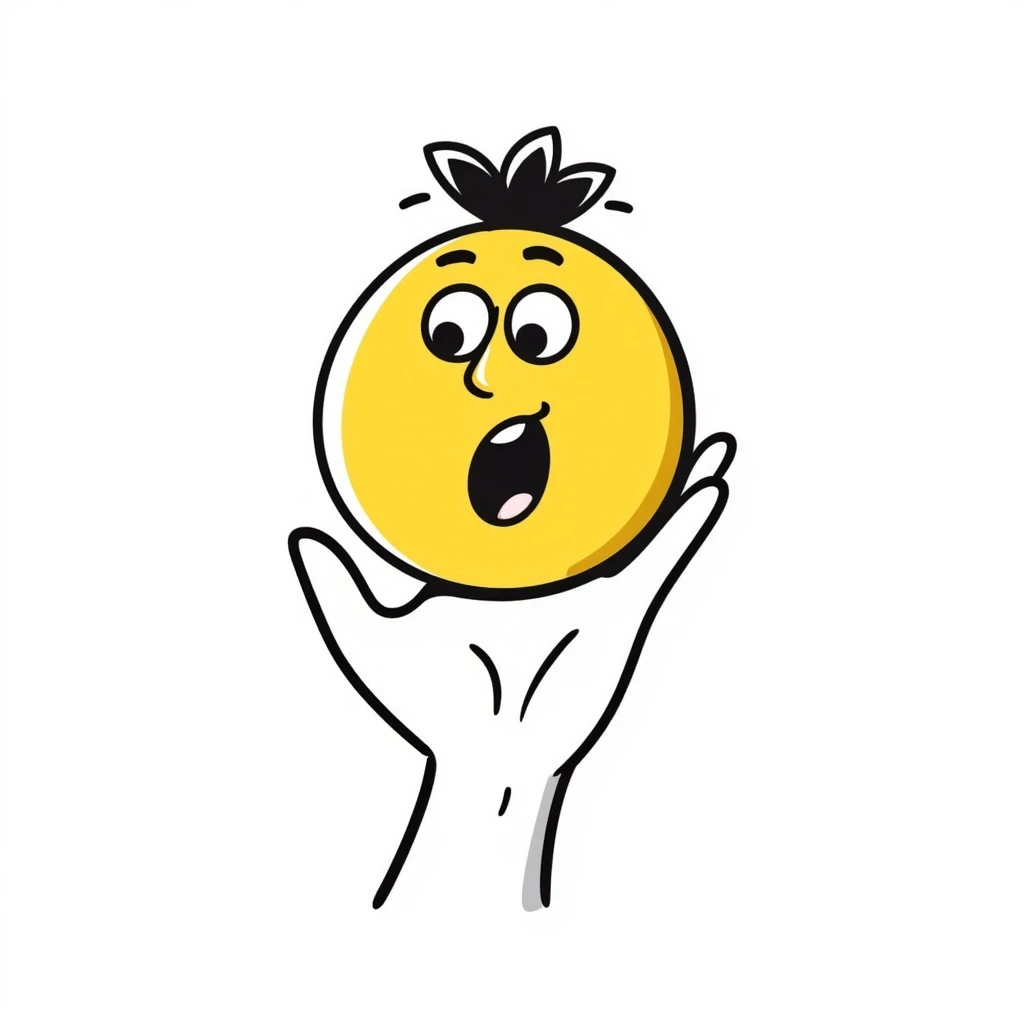 small yellow face with exaggerated expression, cartoon hand-drawn style emoji
