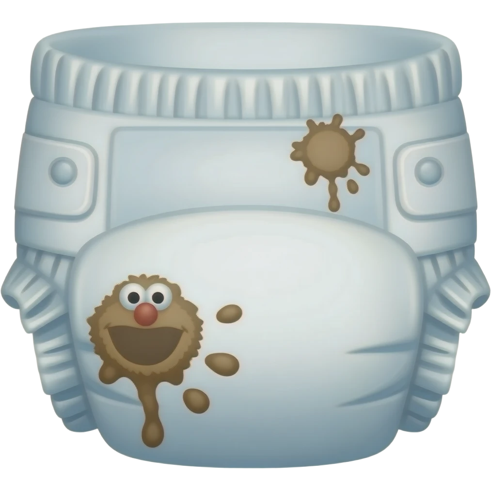 a poopy sesame street designed adult diaper stained brown when looked at from behind emoji