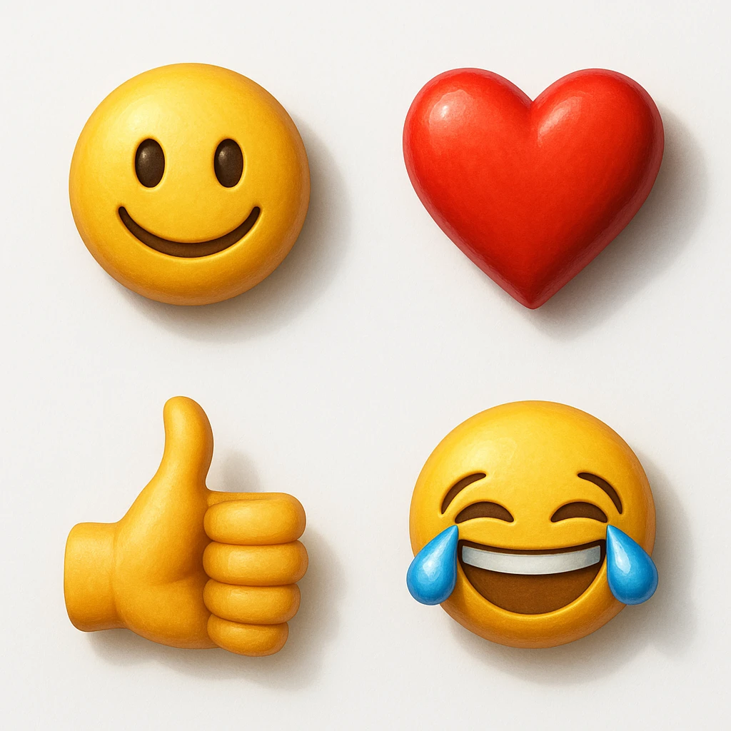 make four emojis on white background with good amount of shadow  emoji