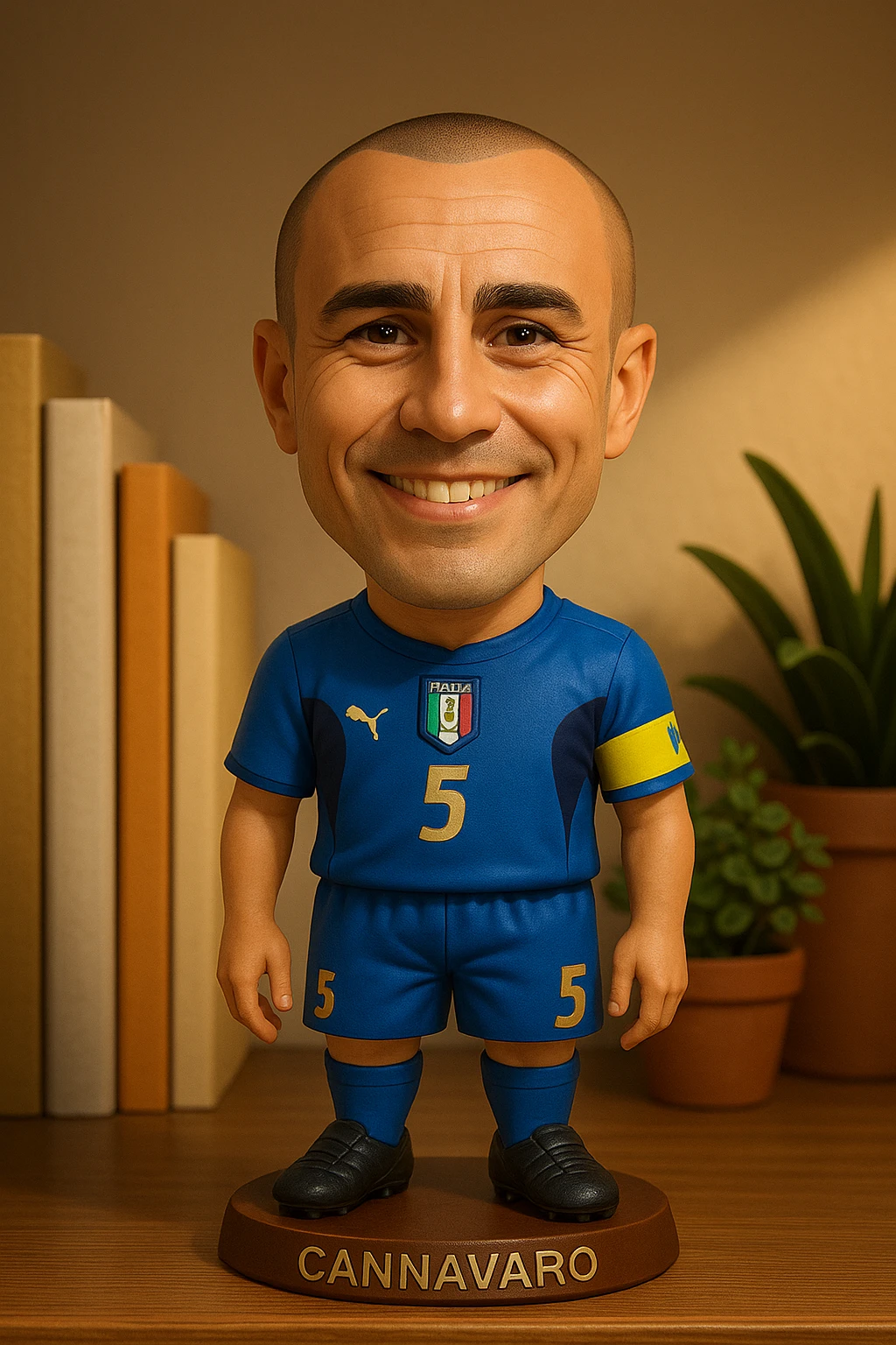 Фабио Каннаваро в форме сборной Италии 2006 смотрит на прямо на зрителя и слегка улыбается, освещение с левой верхней стороны кадра emoji