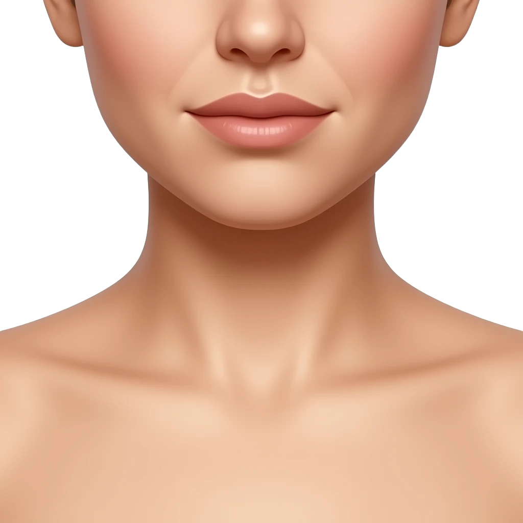 Extreme close-up of a woman’s neck and collarbone area, focusing on smooth skin and natural contours, no face, no head, no chin visible, frame tightly cropped below the chin showing only the lower neck and clavicle, soft diffused studio lighting emoji