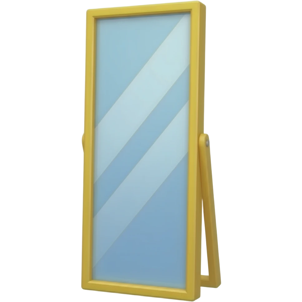 yellow and purple a full body standing mirror, tall rectangular shape, simple thin frame, inspired by Barbie colour palette emoji