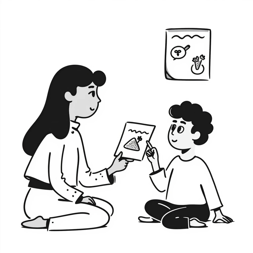 educator or speech therapist with child, who helps child with lessons emoji