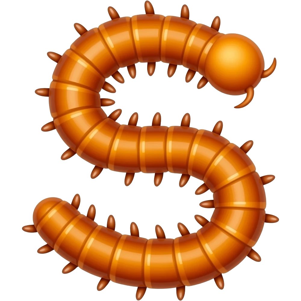 주황색 기다란 지네, s자로 휘어있는 emoji