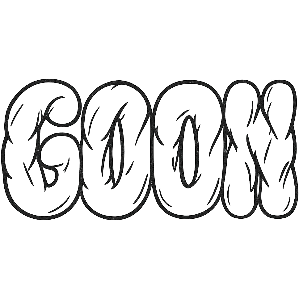 Add some muscle bulges to the word GOON, making the letters look more three-dimensional and muscular, but still keeping the overall look clean and not overly detailed. No background, transparent background. emoji