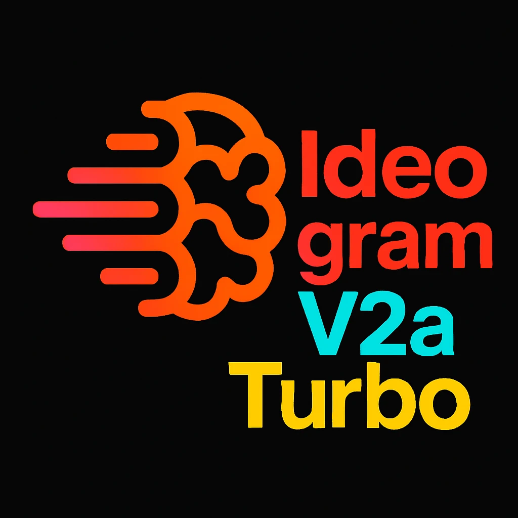 make a non gradient solid but colorful text of "Ideogram V2a Turbo", black background, add this logo too, make it good art for this emoji