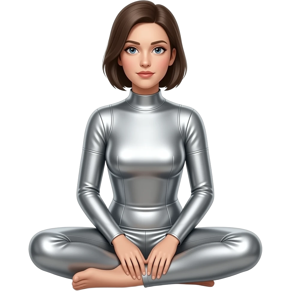 Create a seated female figure in metallic silver. The background is white. The final result must have maximum resolution, high contrast, and extreme sharpness. Illustration style: Vintage – Art Deco – 2D emoji