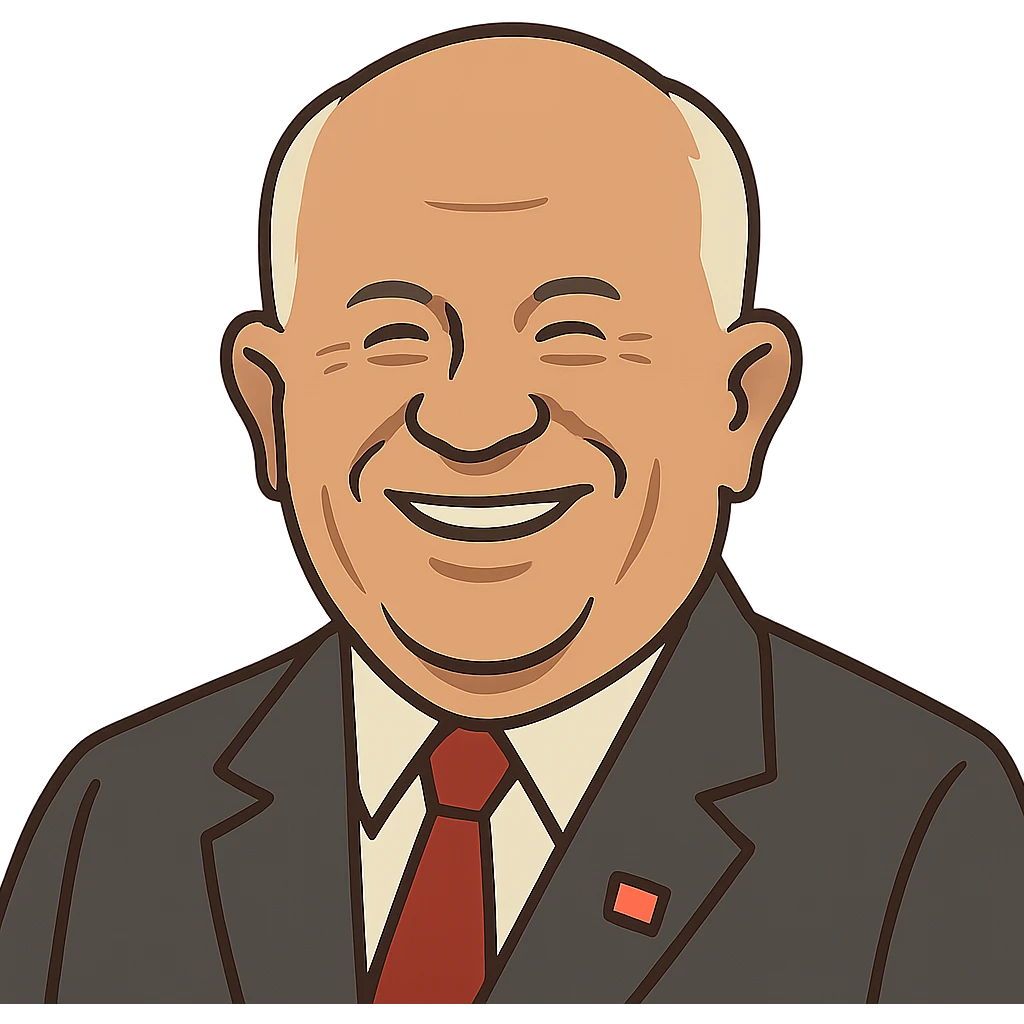 flat toon style portrait of Nikita Khrushchev smiling emoji