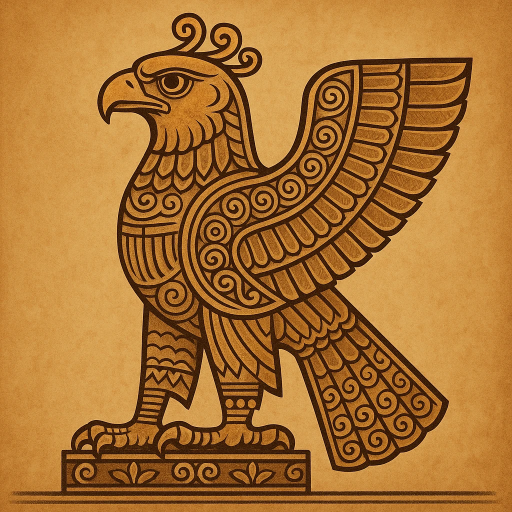Eagle of Cyrus the Great, stylized with ancient Persian motifs, proud and noble expression emoji